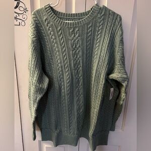 Amazon Essentials Cable Knit Sweater Sage Green New Size 2X 100% Cotton